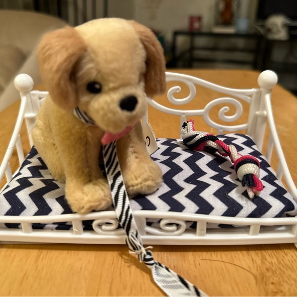 Battat Our Generation golden retriever puppy w/toy bone and dog bed for 18”dolls - Picture 3 of 3